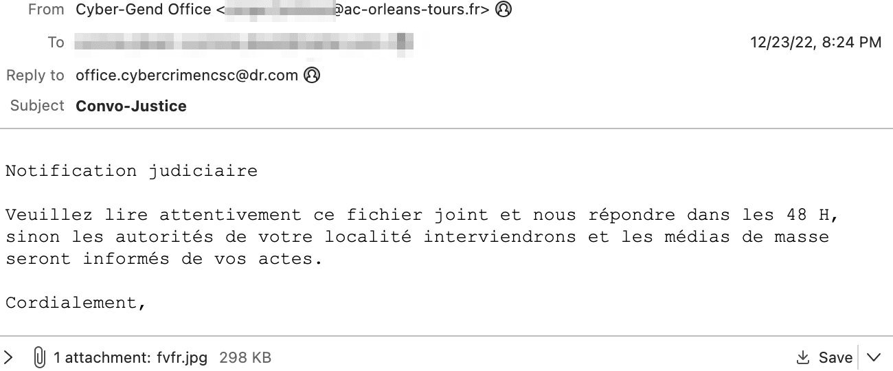 French Extortion Email