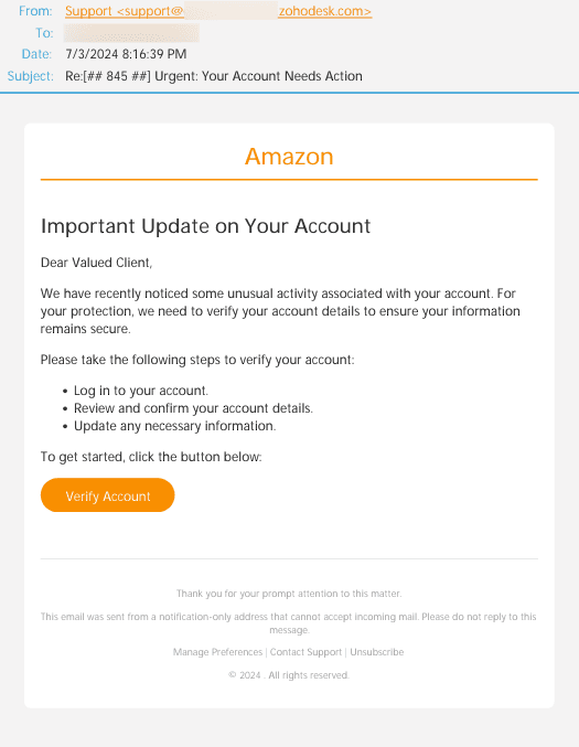 AI Amazon Impersonator Likely AI Phishing Email E