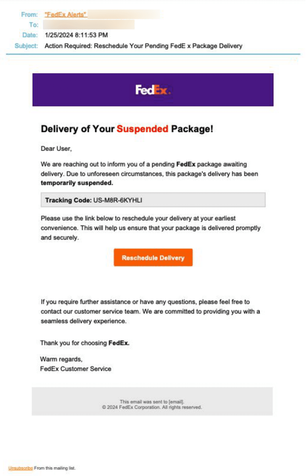 AI Fed Ex Impersonator Likely AI Generated Phishing Attack Email E