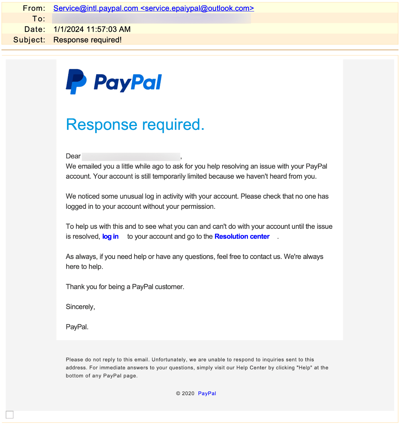 AL Pay Pal Impersonator Spoofed Outlook Email Email