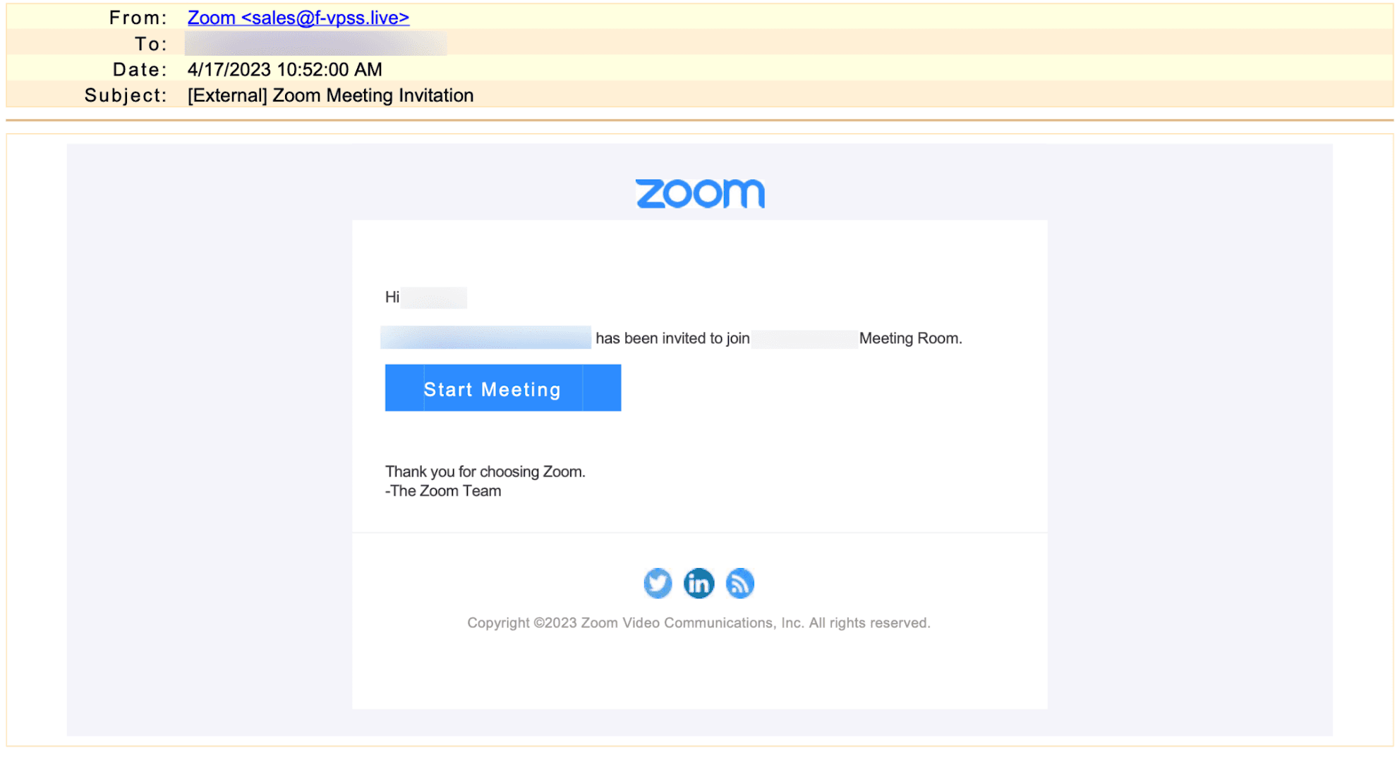 UA Fake Zoom Meeting Invite Email