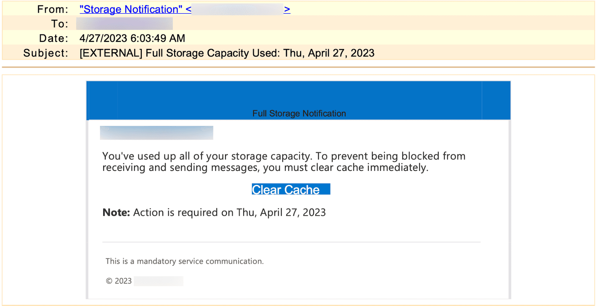 UA Storage Capacity Phishing Attack Email Edited