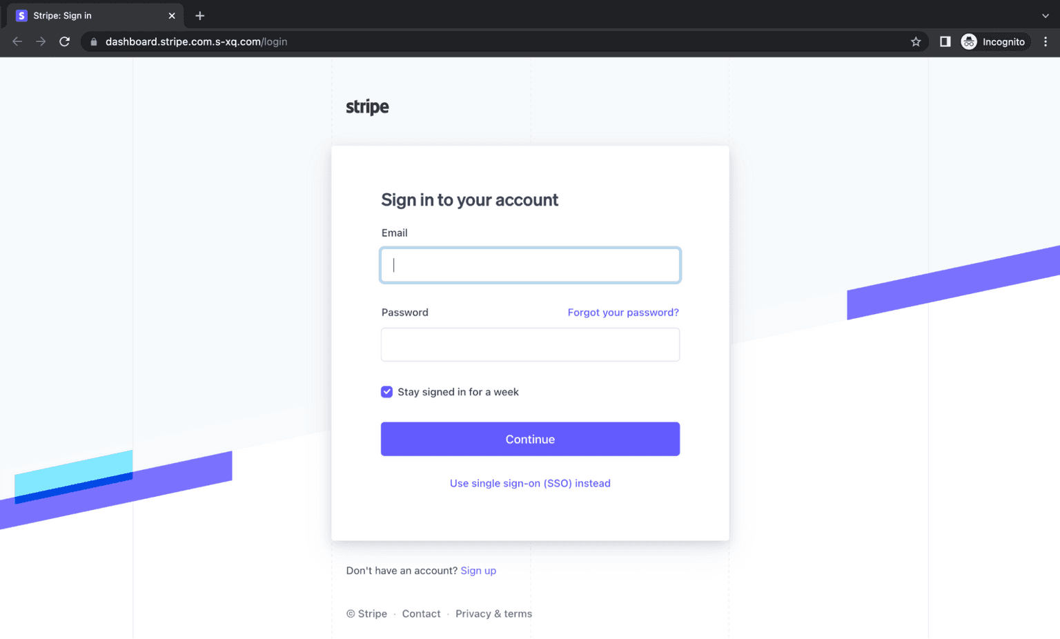 Stripe Credential Phishing Attack Stripe Sign in Page Fake