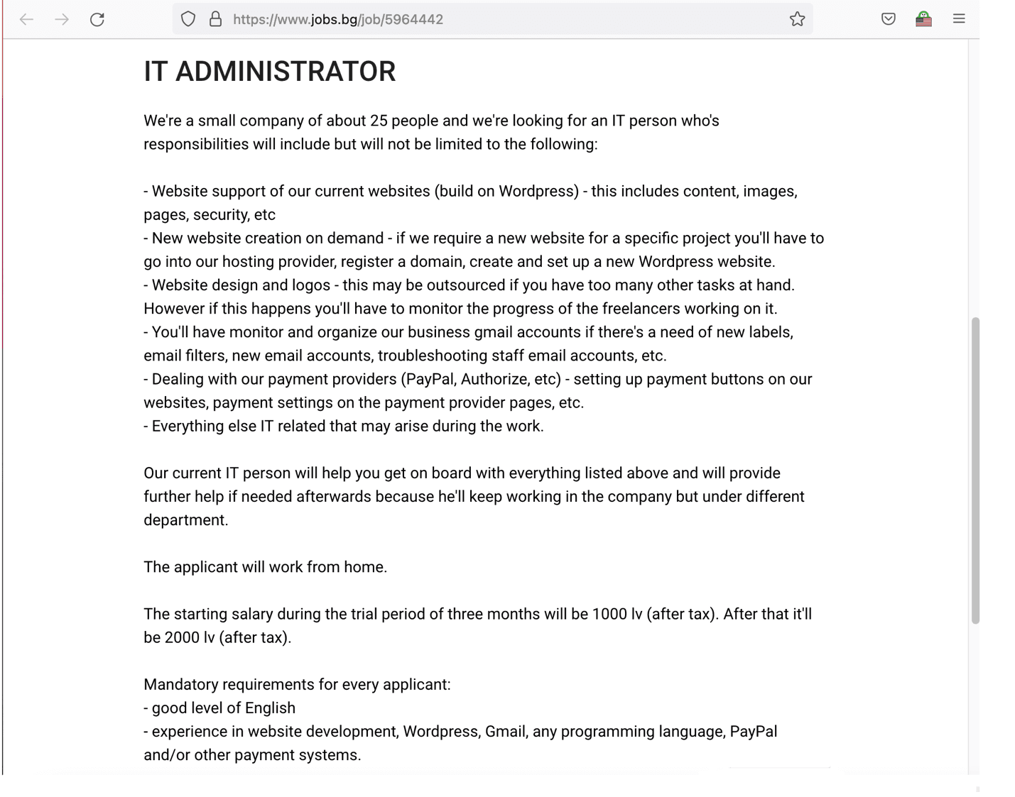 Application consulting IT administrator job description