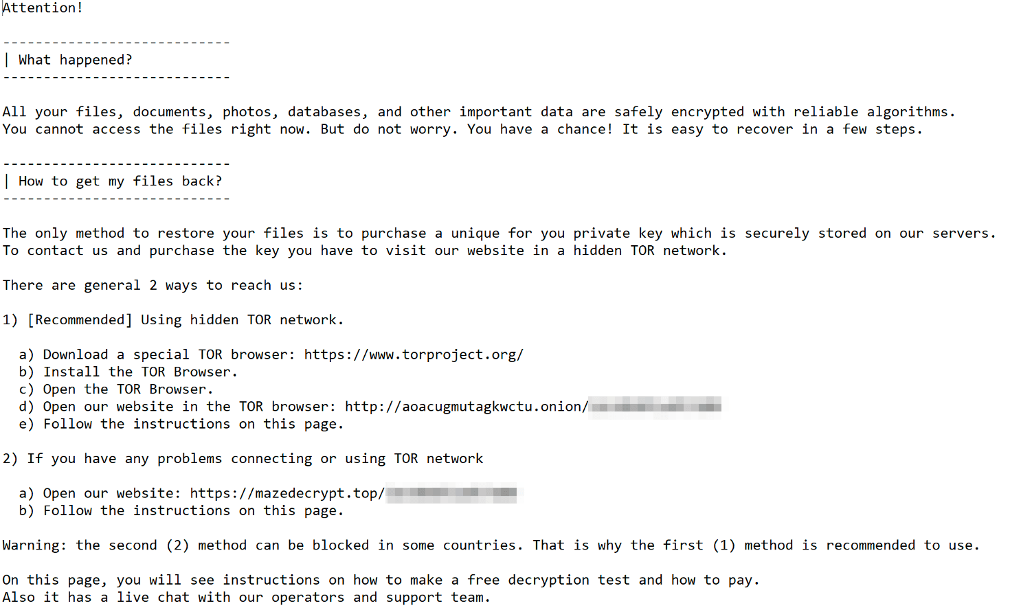 An example of a Ransomware extortion note