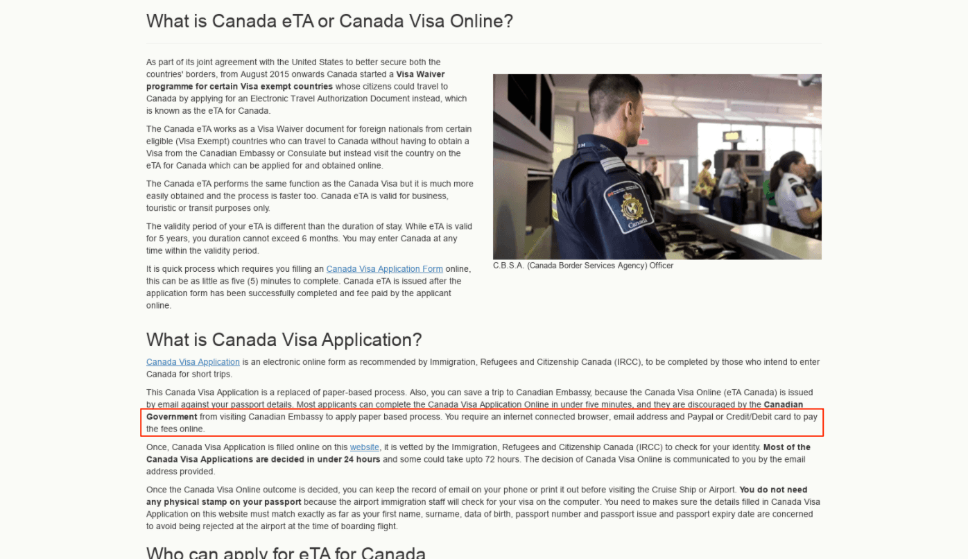 Canadian visa phishing payment instructions