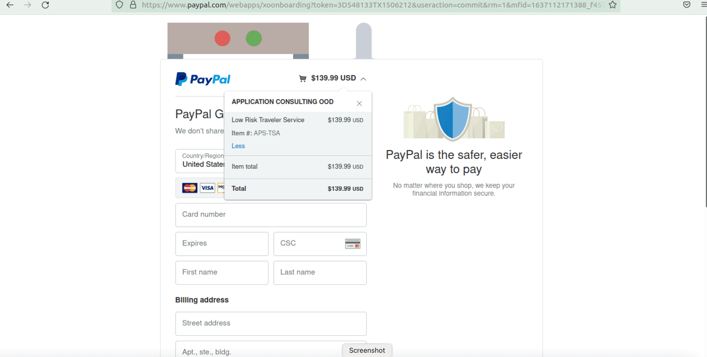 Tsa scam paypal payment page