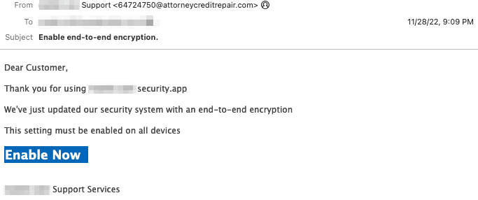 Encryption Credential Phishing Email