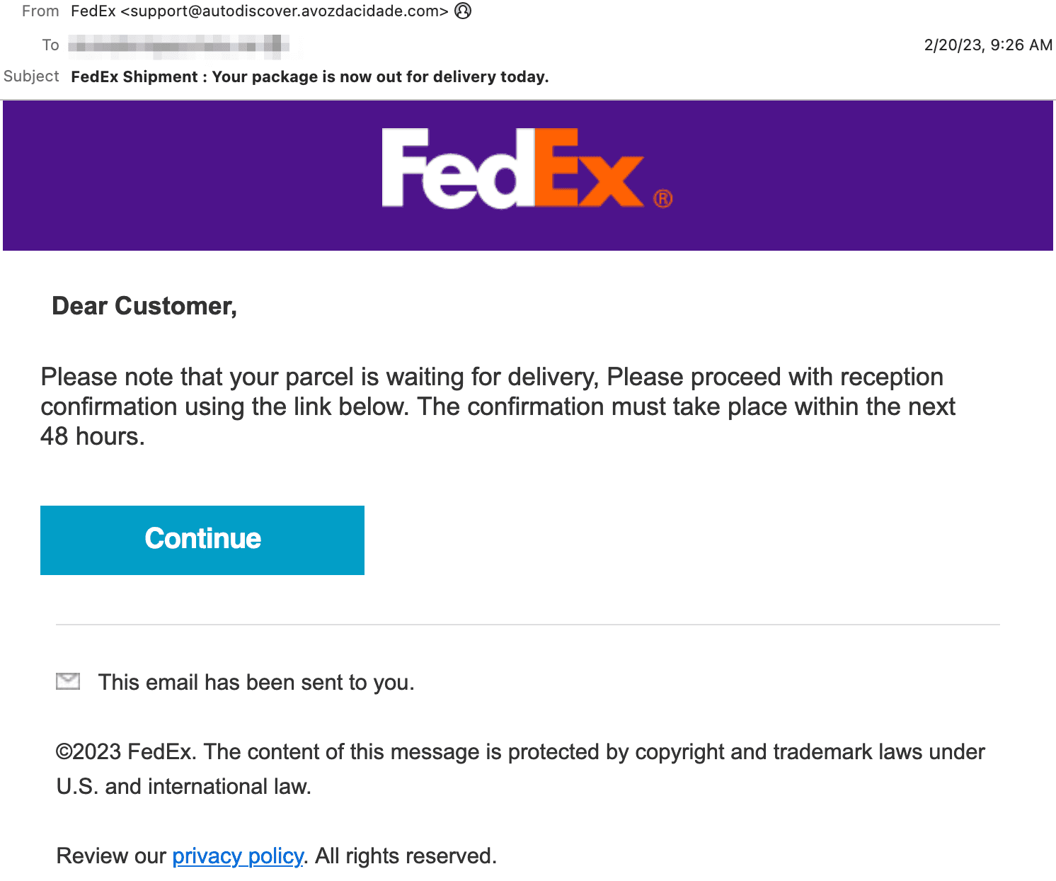 Fedex Phishing Email