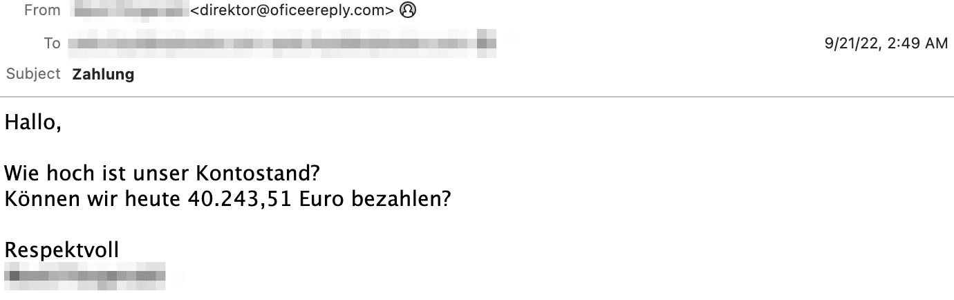 German Payment Fraud BEC Email