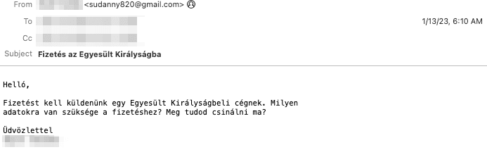 Hungarian BEC Email