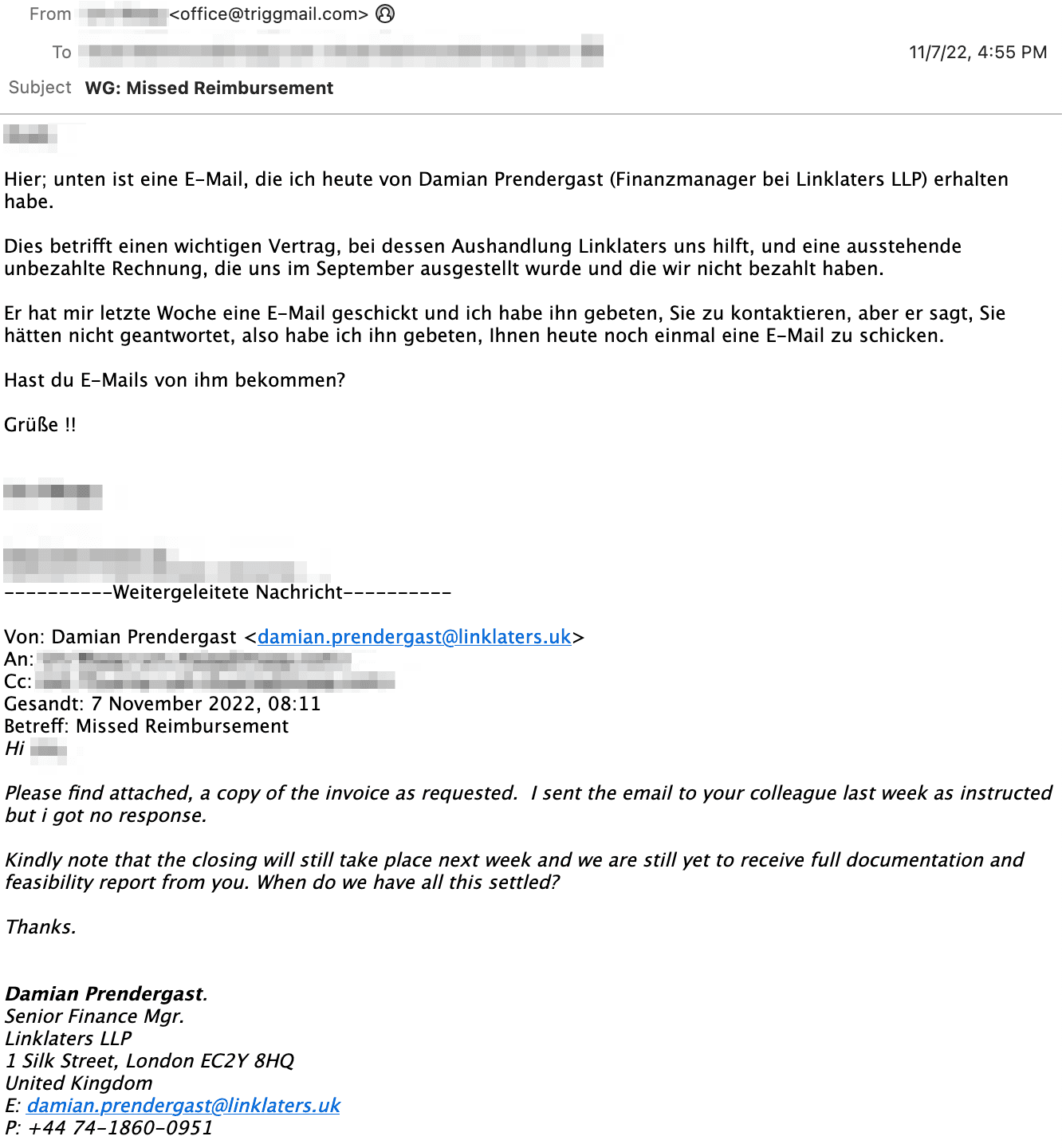 Fake Email Chain BEC Attack