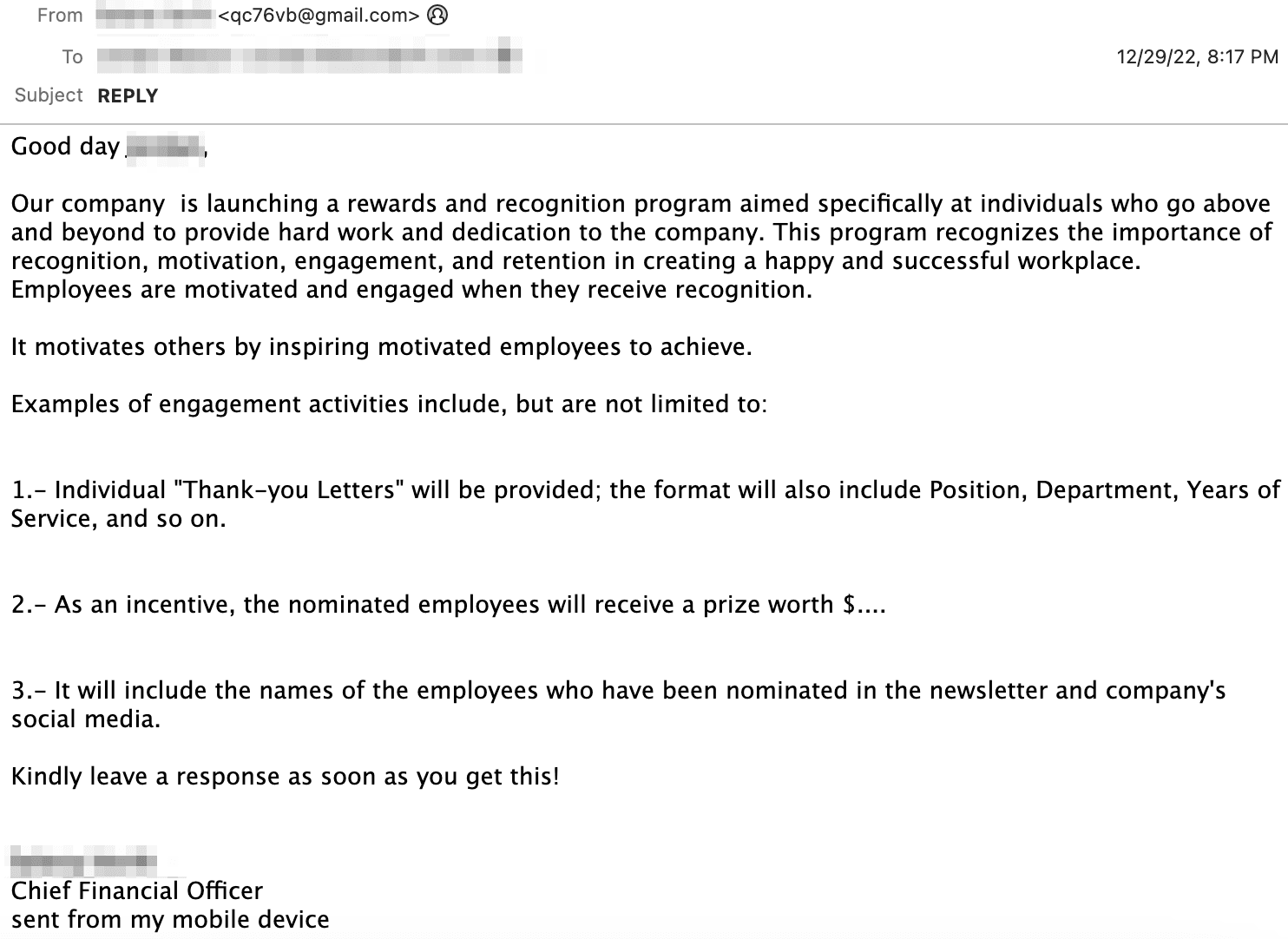 Response-based myGov Credential Phishing Email 1