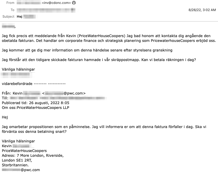 Swedish Fake Email Chain attack