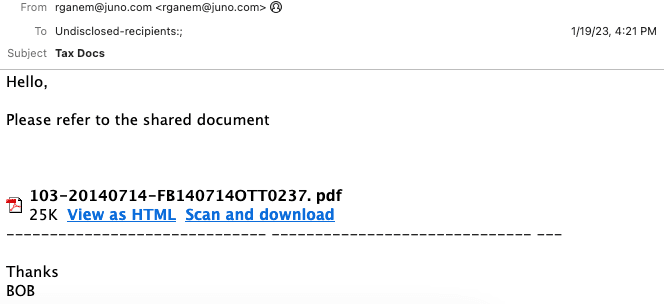 Tax Documents Phishing Email