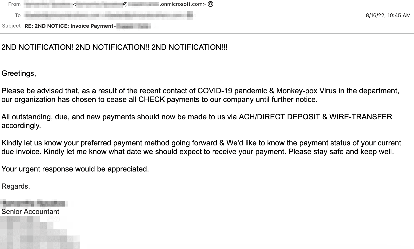 Vendor COVID/Monkeypox BEC Email