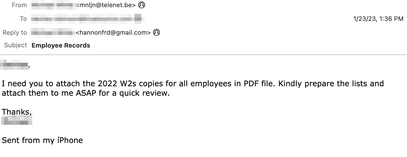 W2 Employee Records BEC Email